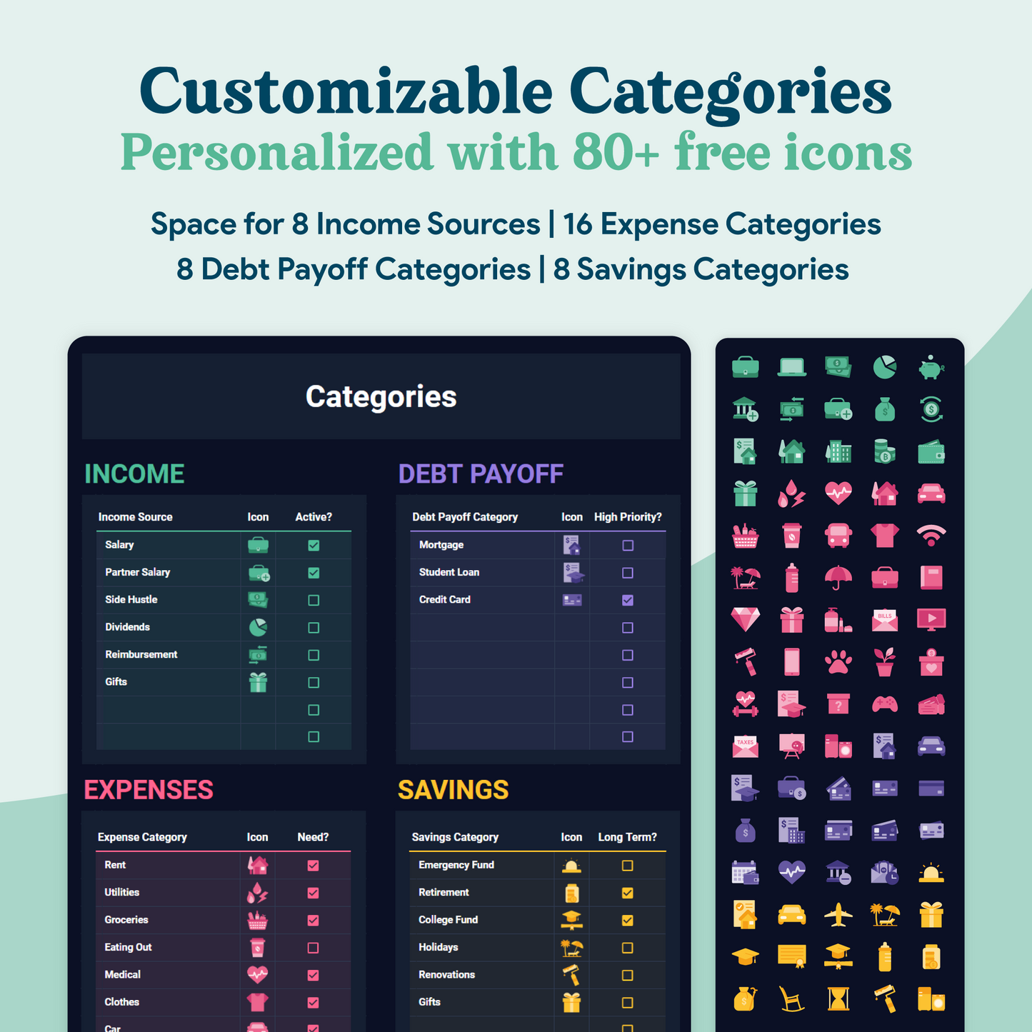 Annual & Monthly Budget GoogleSheets Spreadsheet | Dark Mode