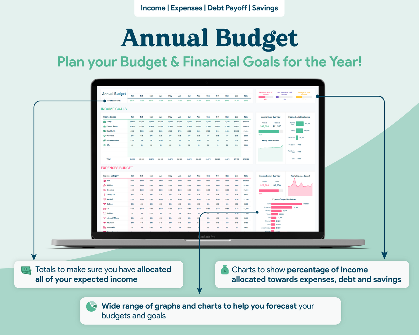 Beginner Budget GoogleSheets Spreadsheet | Light Mode