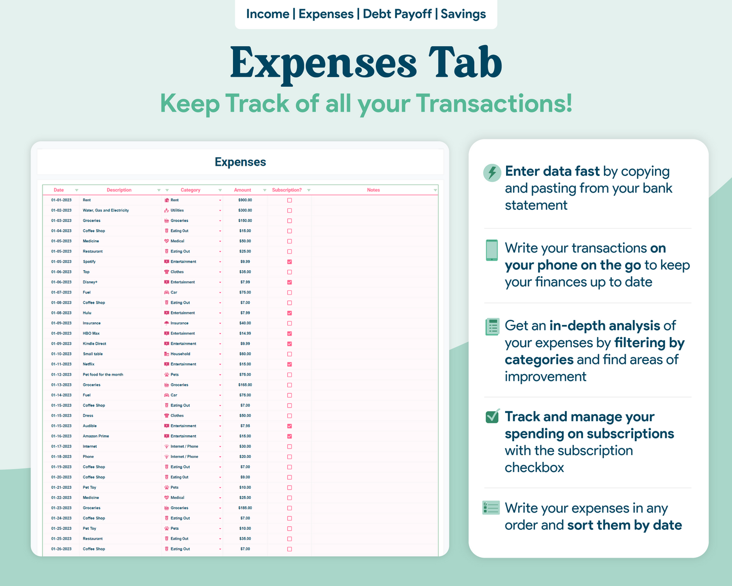 Beginner Budget GoogleSheets Spreadsheet | Light Mode