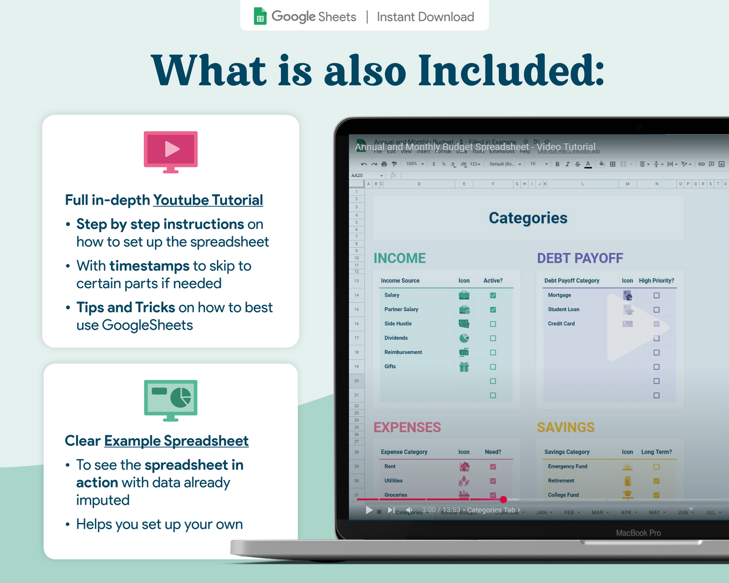 Beginner Budget GoogleSheets Spreadsheet | Light Mode