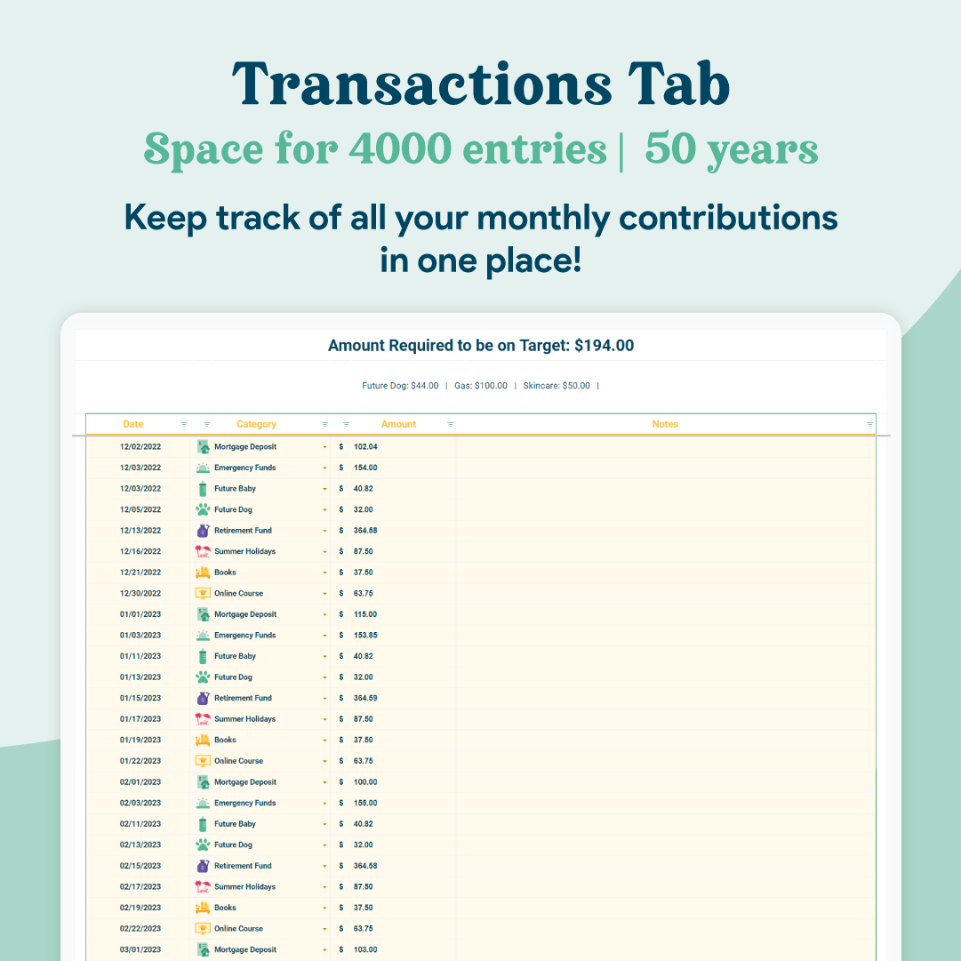 Savings Tracker GoogleSheets Spreadsheet | Light Mode