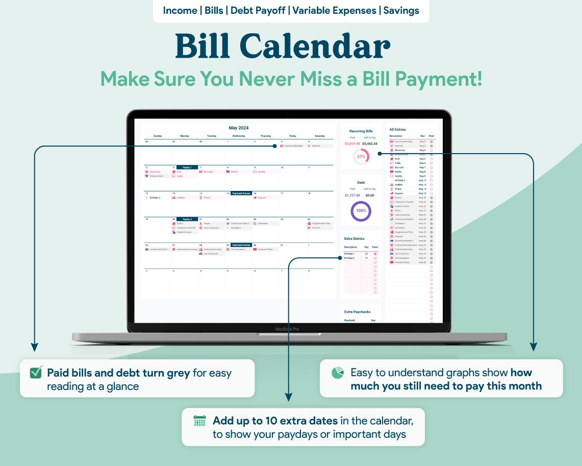 Biweekly Paycheck Budget GoogleSheets Spreadsheet | Light Mode