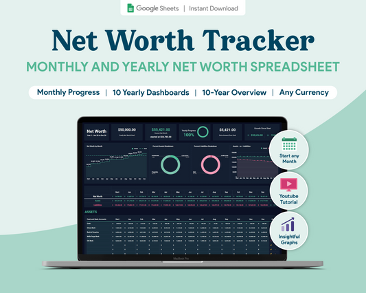 Net Worth Tracker GoogleSheets Spreadsheet | Dark Mode