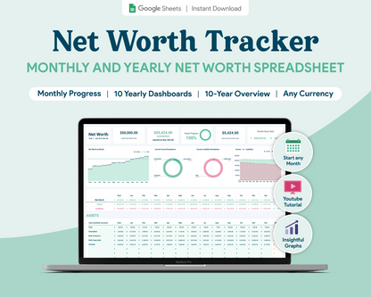 Net Worth Tracker GoogleSheets Spreadsheet | Light Mode