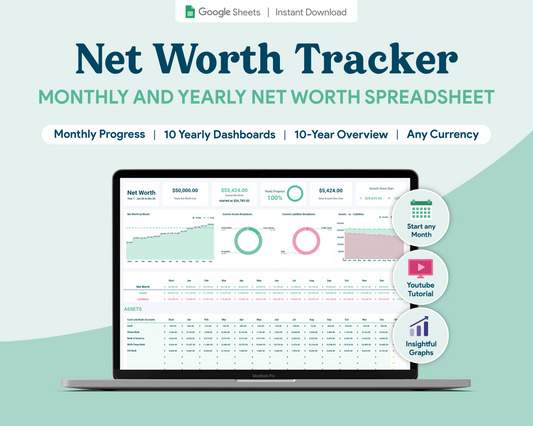 Net Worth Tracker GoogleSheets Spreadsheet | Light Mode