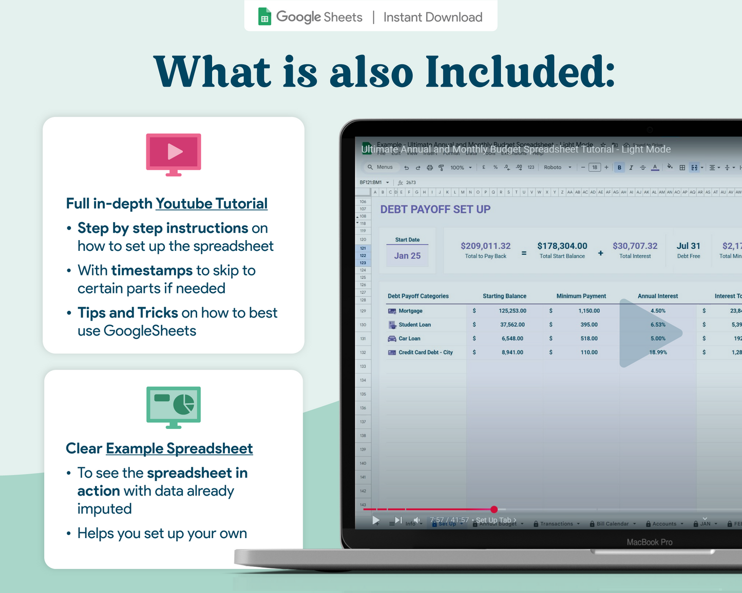 Ultimate Budget GoogleSheets Spreadsheet | Light Mode