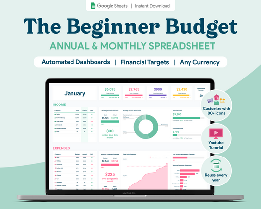 Beginner Budget GoogleSheets Spreadsheet | Light Mode
