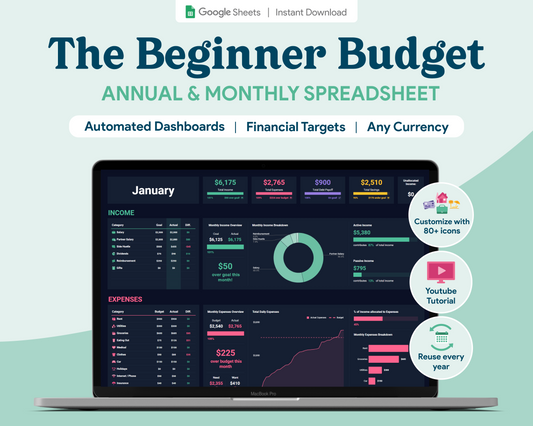 Beginner Budget GoogleSheets Spreadsheet | Dark Mode