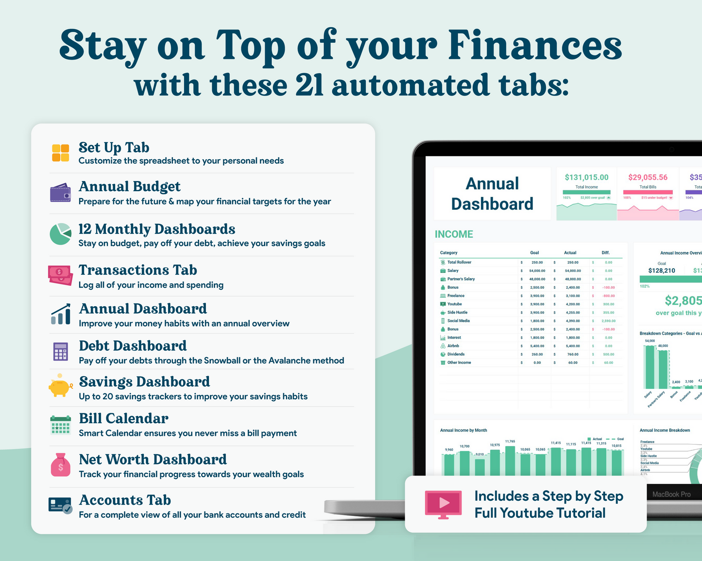 Ultimate Budget GoogleSheets Spreadsheet | Light Mode