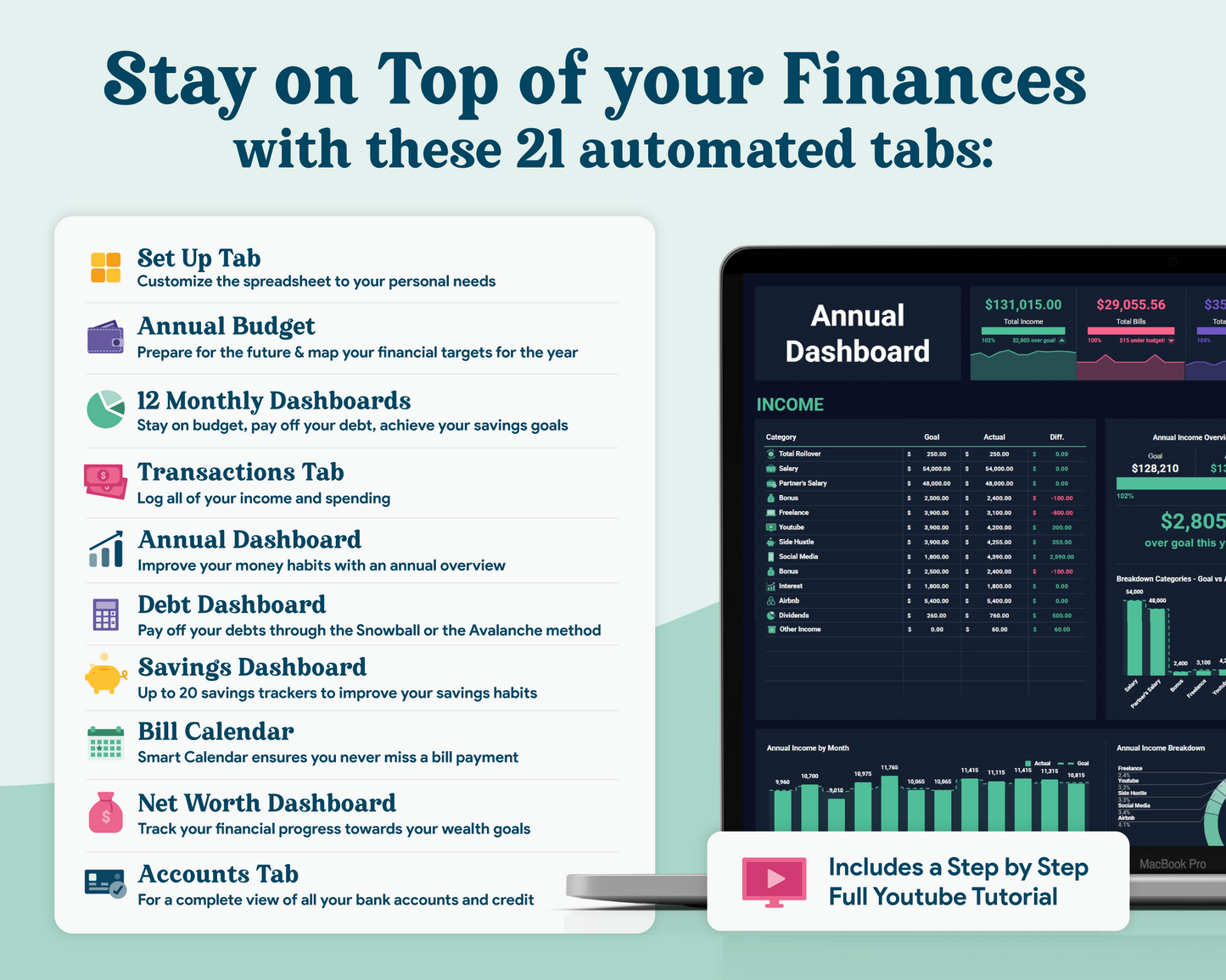 Ultimate Budget GoogleSheets Spreadsheet | Dark Mode