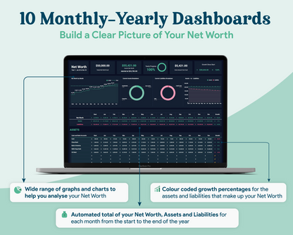 Net Worth Tracker GoogleSheets Spreadsheet | Dark Mode
