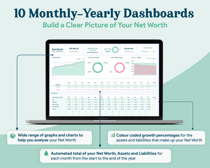 Net Worth Tracker GoogleSheets Spreadsheet | Light Mode
