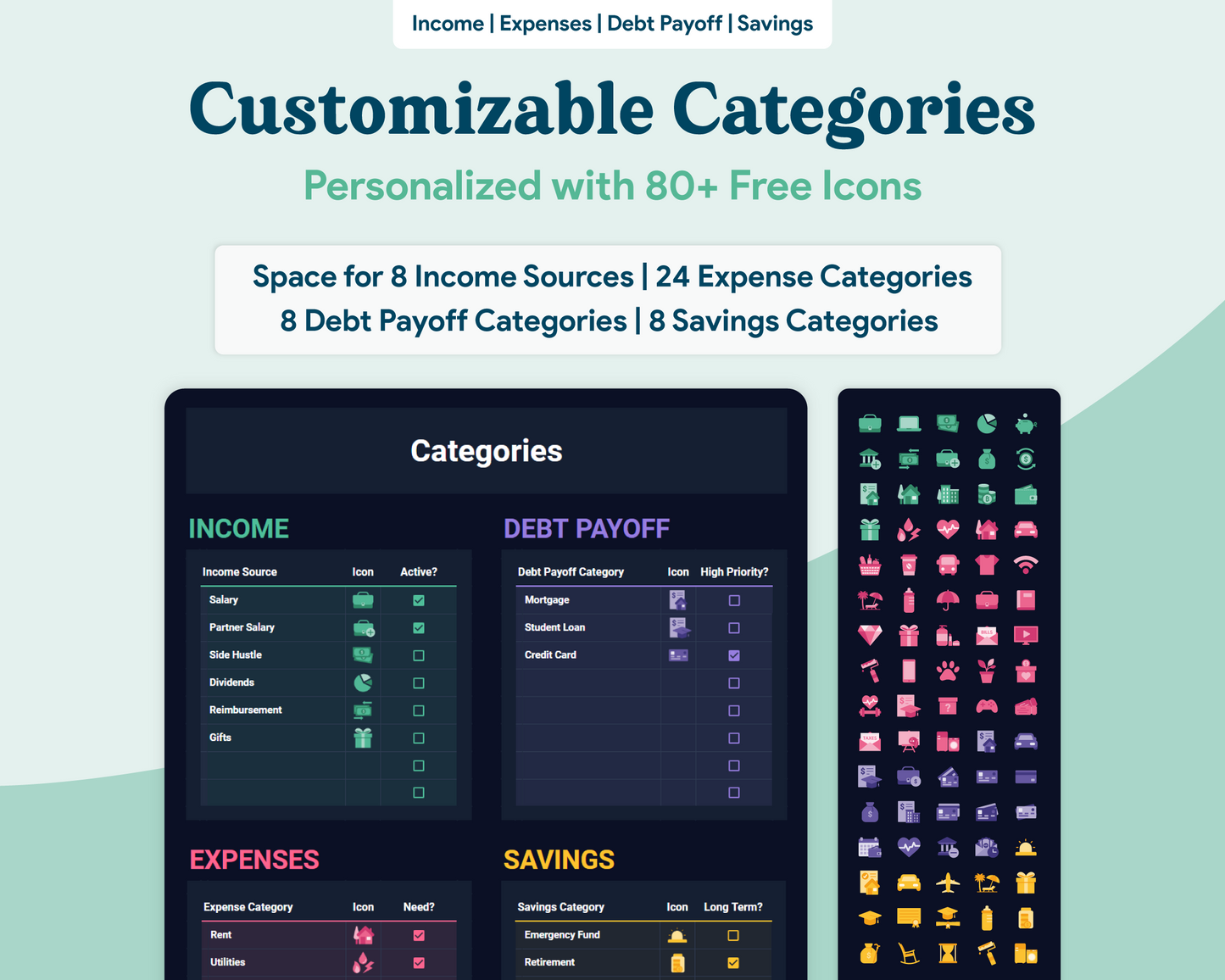 Beginner Budget GoogleSheets Spreadsheet | Dark Mode