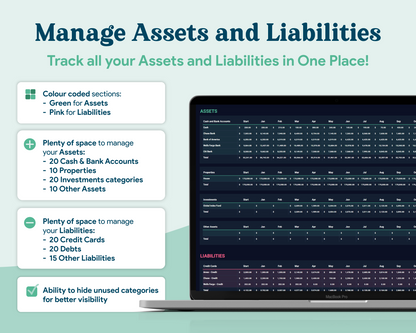 Net Worth Tracker GoogleSheets Spreadsheet | Dark Mode