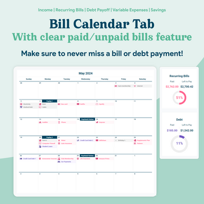 Biweekly Paycheck Budget GoogleSheets Spreadsheet  | Light Mode