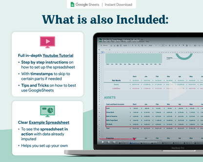 Net Worth Tracker GoogleSheets Spreadsheet | Dark Mode