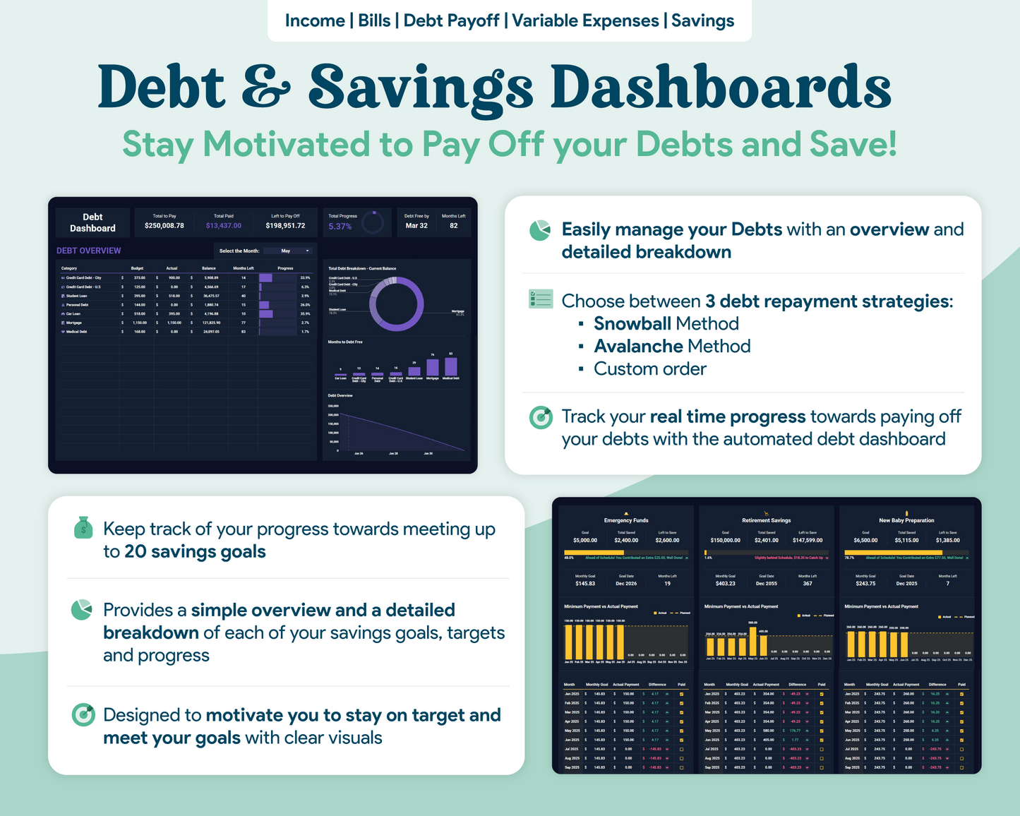 Ultimate Budget GoogleSheets Spreadsheet | Dark Mode