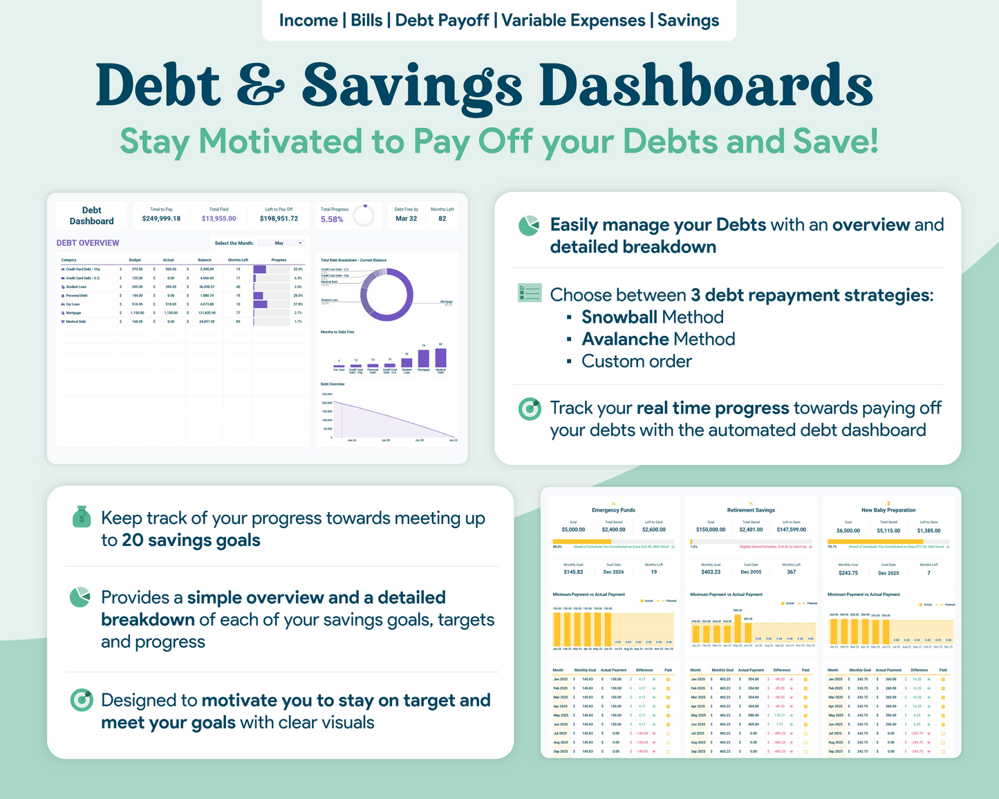 Ultimate Budget GoogleSheets Spreadsheet | Light Mode