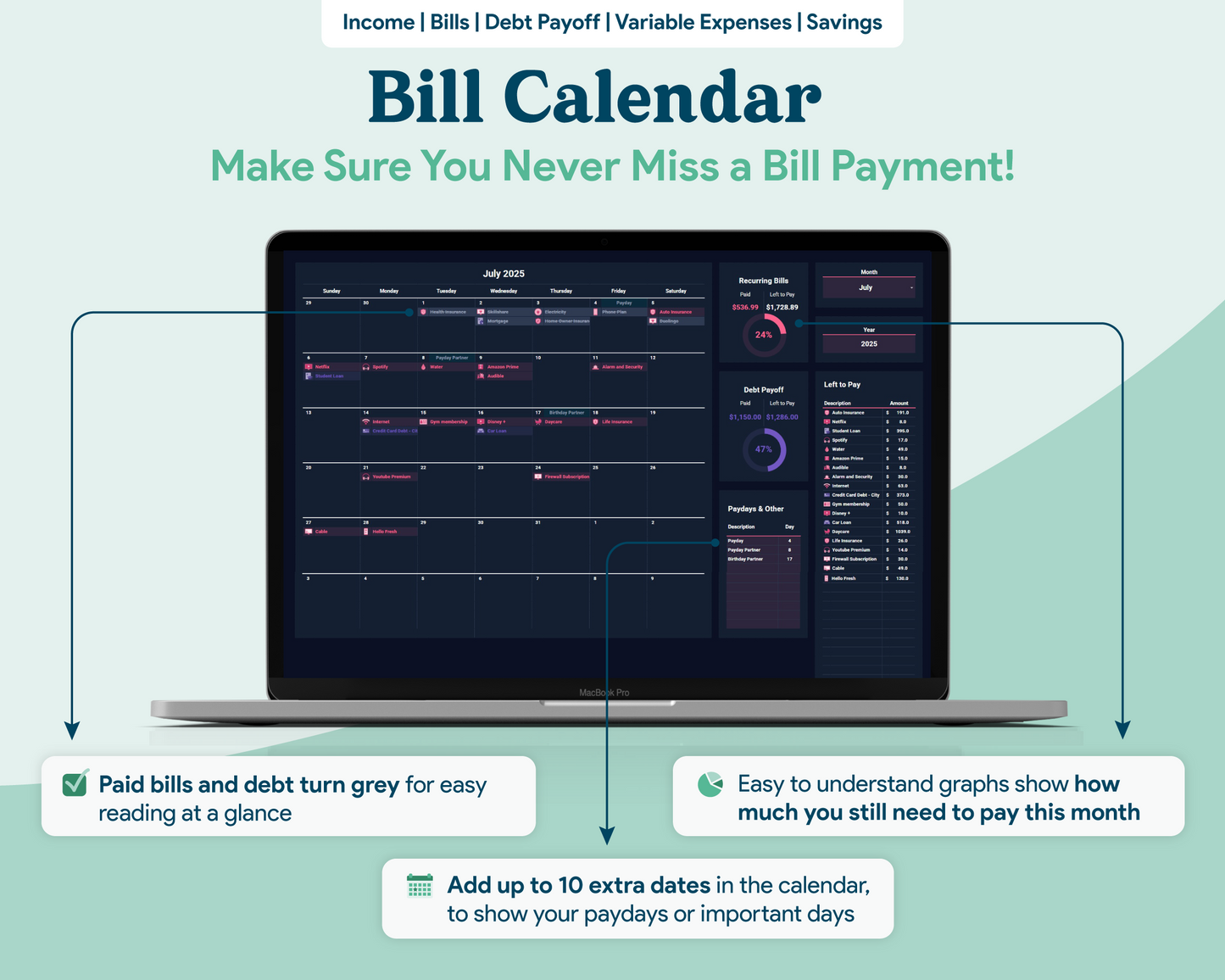 Ultimate Budget GoogleSheets Spreadsheet | Dark Mode