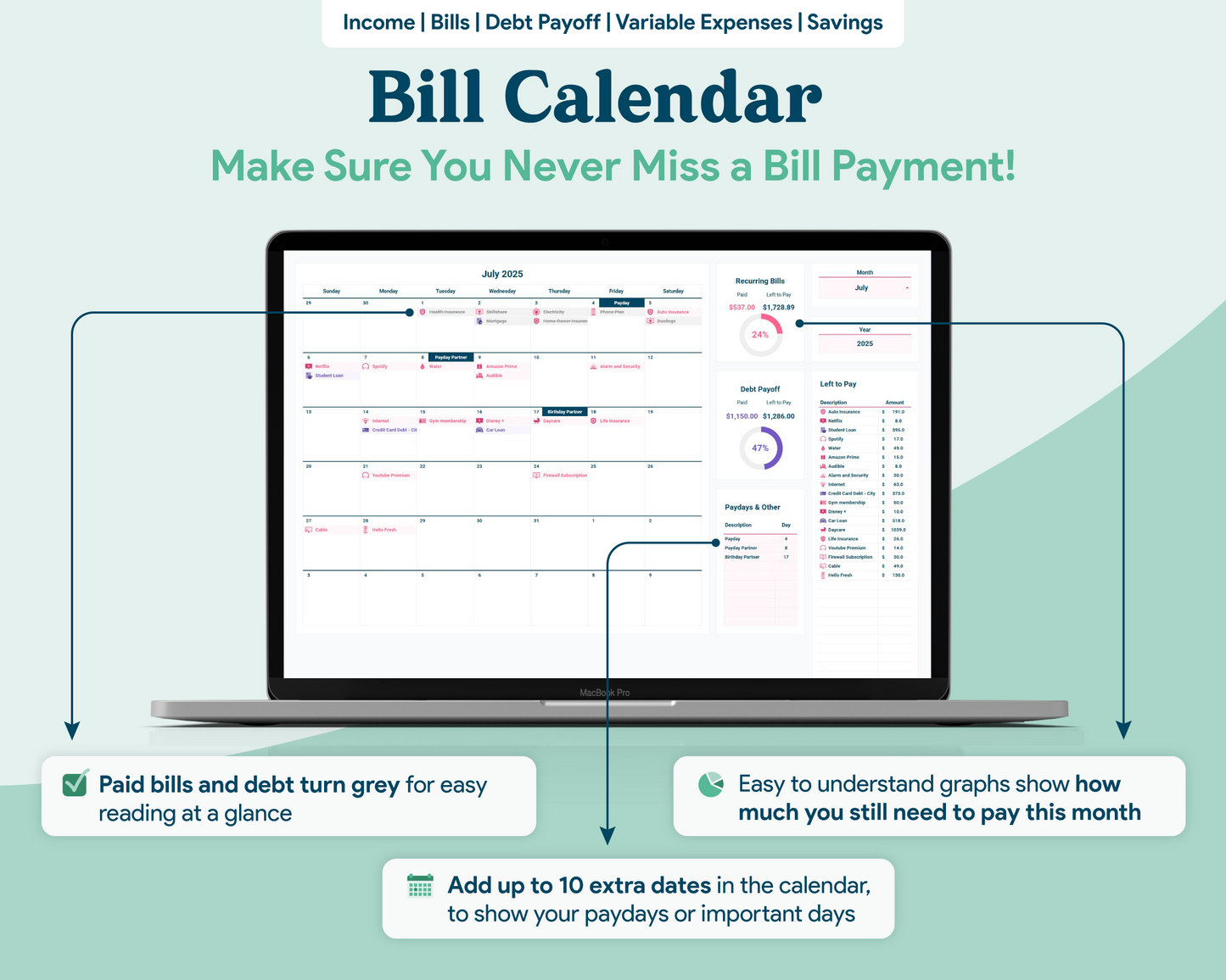Ultimate Budget GoogleSheets Spreadsheet | Light Mode