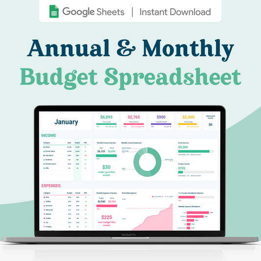 Annual & Monthly Budget GoogleSheets Spreadsheet | Light Mode
