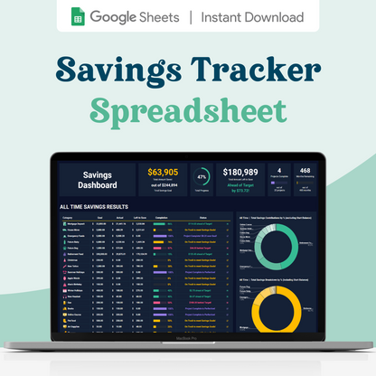 Savings Tracker GoogleSheets Spreadsheet | Dark Mode
