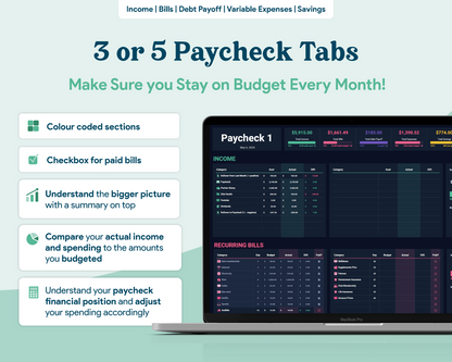 Biweekly Paycheck Budget GoogleSheets Spreadsheet  | Dark Mode