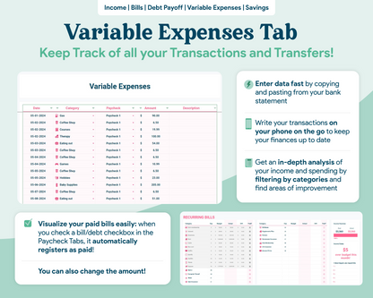 Biweekly Paycheck Budget GoogleSheets Spreadsheet  | Light Mode